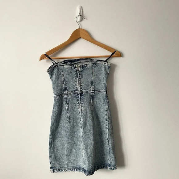 Zara  Denim Strapless 1975 Mini Dress Light Washed Blue NWT Size Small - Picture 9 of 9